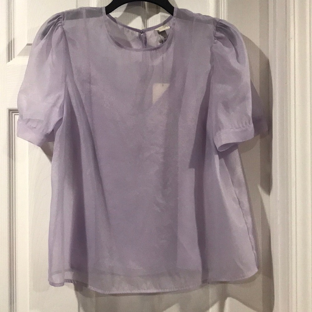 Purple shimmery puff sleeve blouse
